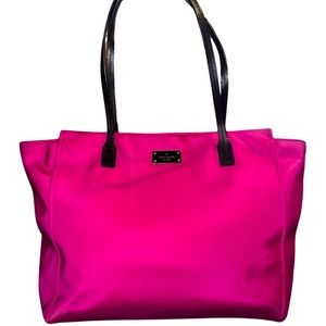 Kate Spade New York Black Ave Nylon Hot Pink Tote W/ Leather Straps